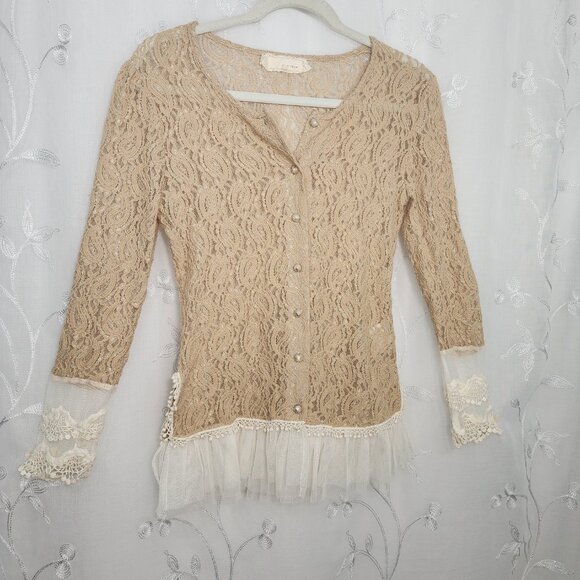 A'Reve Lace Button-up Cardigan/Blouse with Ruffled Accent - Picture 5 of 11